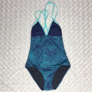 Zella Teal Reef Print One Piece Swimsuit